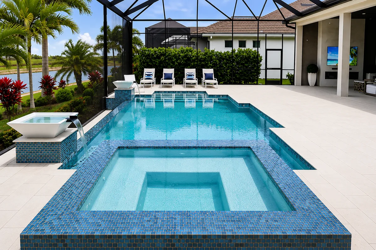 The same residential pool with clear blue water after Ocean Prime service