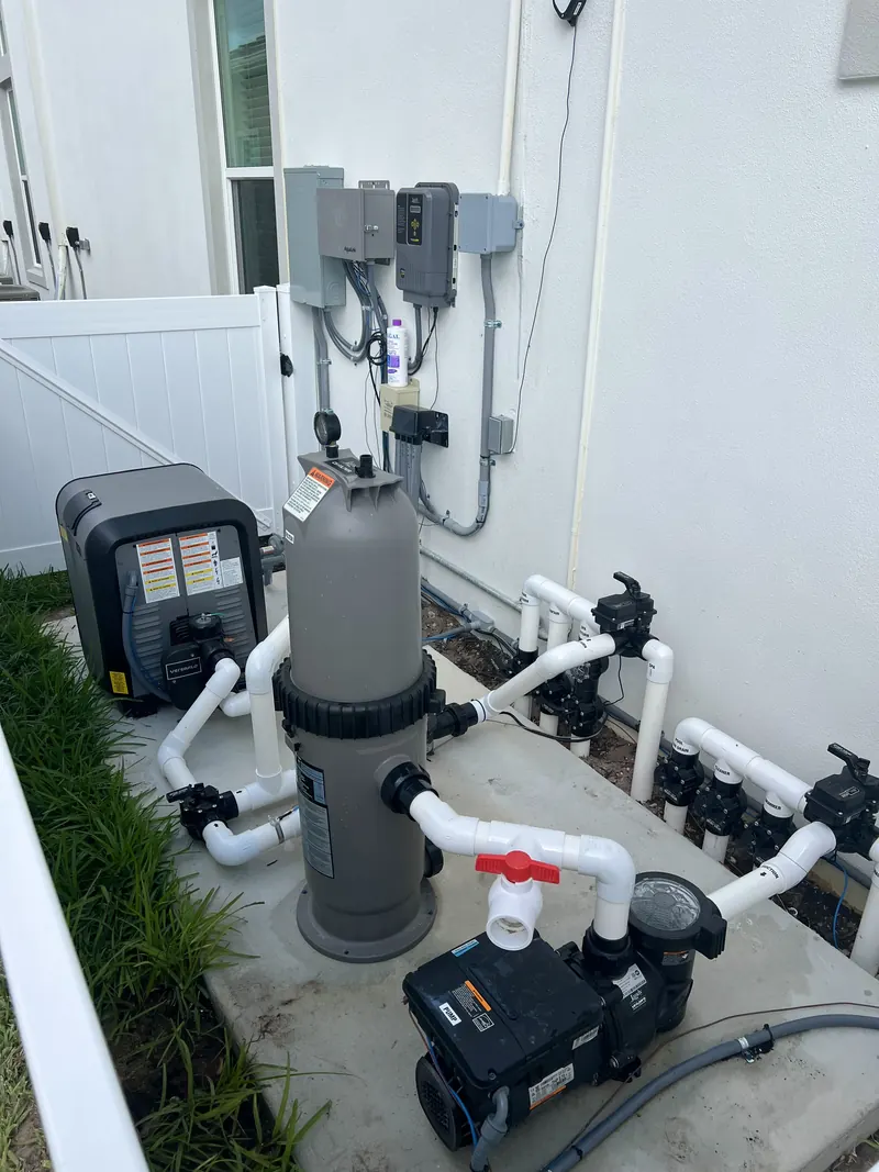 Jandy pool equipment pad with pump, filter, and automation panel