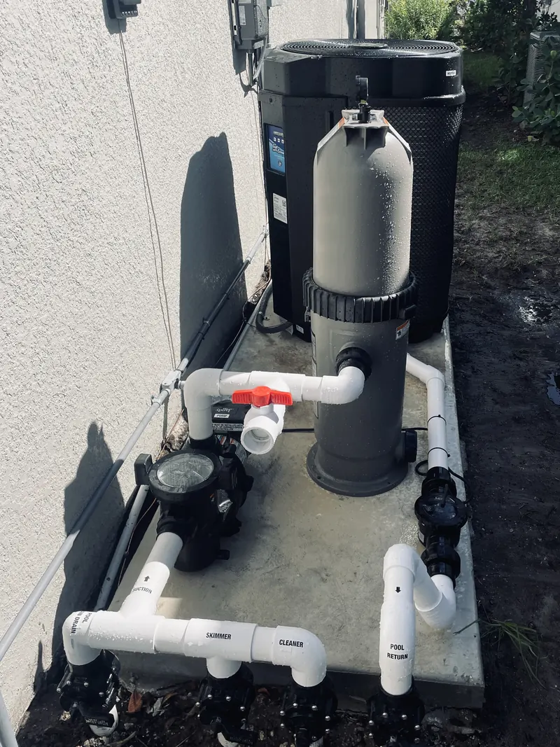 Residential swimming pool equipment system being serviced