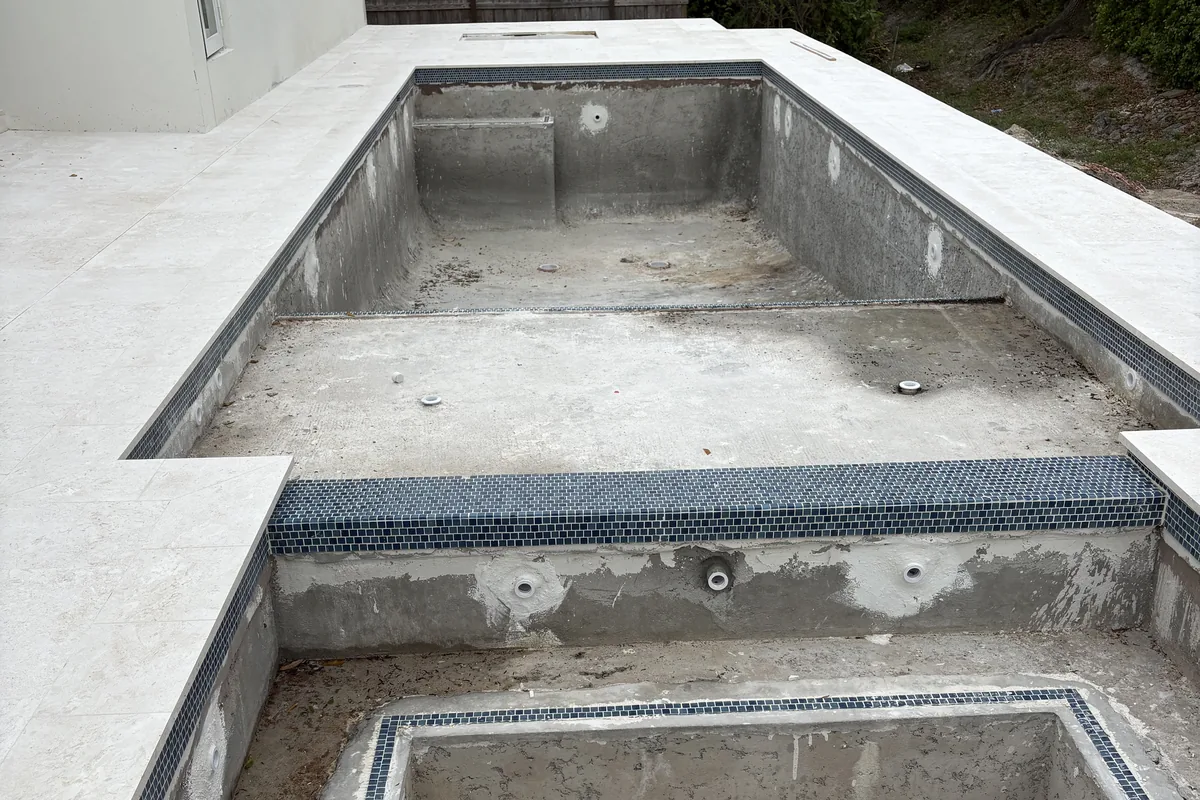 Swimming pool during renovation before completion